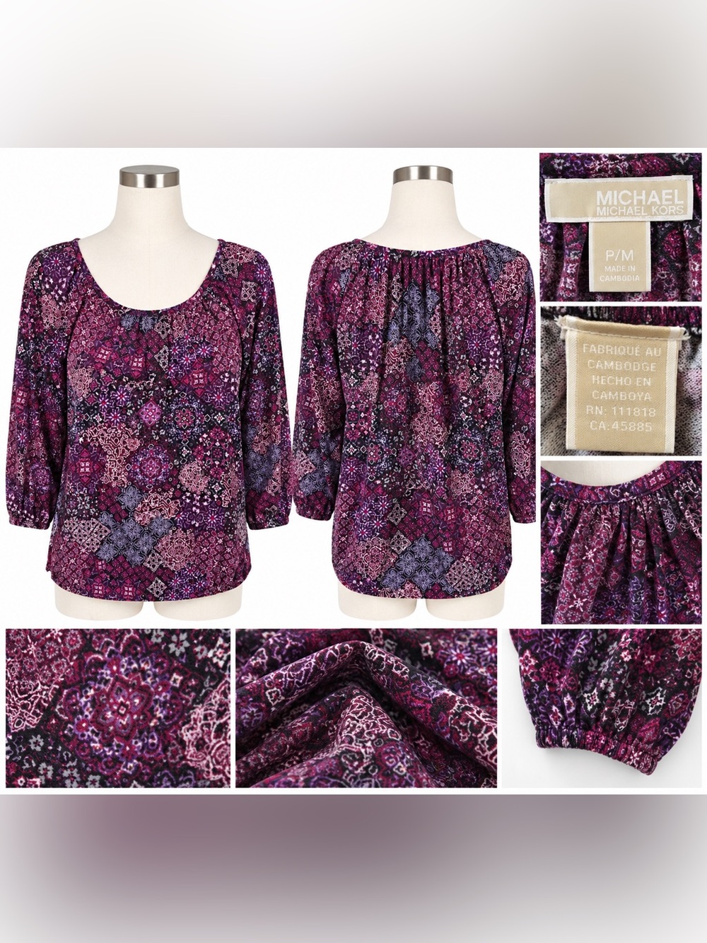 Michael Michael Kors Boho Floral Print Blouse Purple Plum P/M